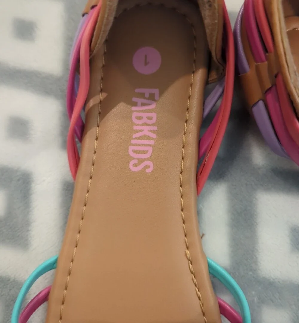 fabkids Brown Sole Multicolor Strap Girls' Sandals (Pink, Purple, Teal, Yellow)